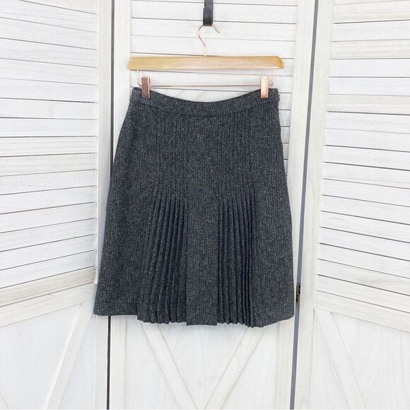 Halogen Speckled Tweed Pleated Skirt Black Gray 2 A Line Academia Knee Length - Picture 7 of 13